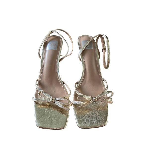 DV Dolce Vita Bow Ankle Strap Sandals Size 8.5 Gold Open Toe Dress Heels - Picture 3 of 8